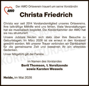 Wir trauern um Christa Friedrich